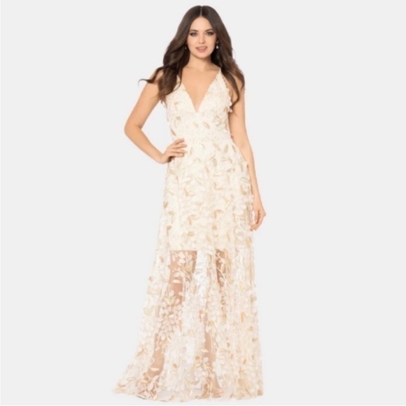 Xscape Dresses & Skirts - XSCAPE Petite 3D Embroidered Floral Appliqué Gown in Champagne Size 4P